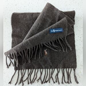 Polo Ralph Lauren Dark Brown Wool Scarf With Fringe And Logo